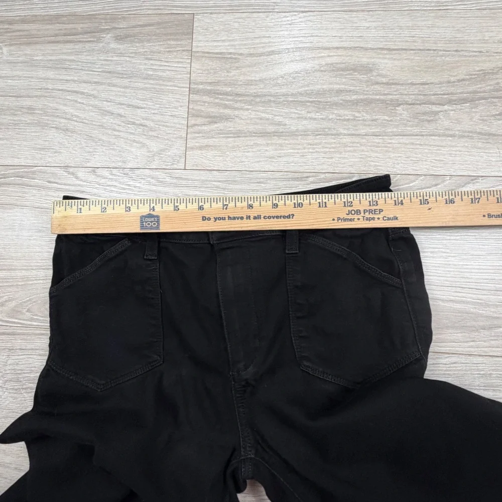 PAIGE Genevieve High‎ Rise Flare Jeans Black Shadow 27 High Waisted Patch Pocket